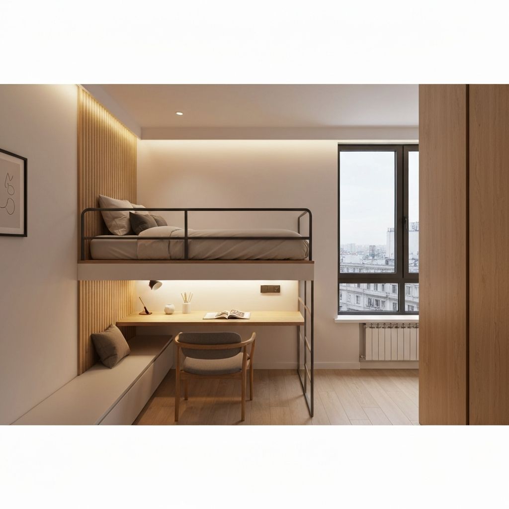 AI-generated small-space design concept featuring a modern compact apartment